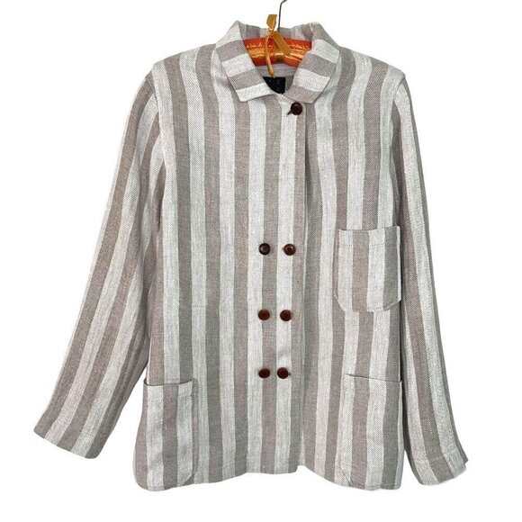 Hye Sun Mun Striped Linen Hutton Jacket Womens Size Large Handmade Made In USA - Picture 2 of 10